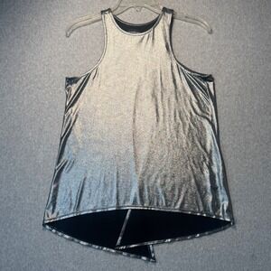 Carbon38 Tank Top Metallic Silver Crossover Open Back High Neck XS Liquid Shine